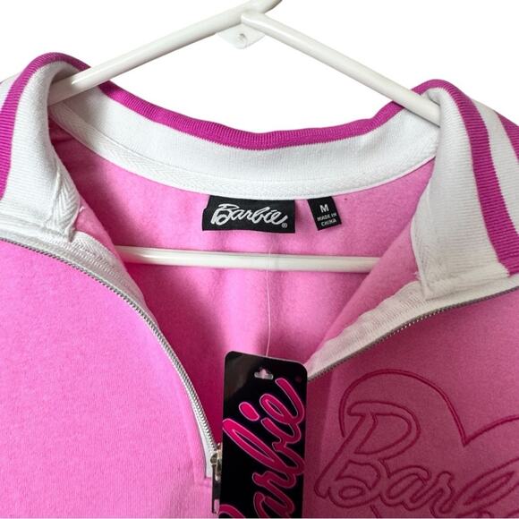 Barbie Pink and White Quarter-Zip  Long Sleeve Sweatshirt Sz M NWT - Picture 3 of 6